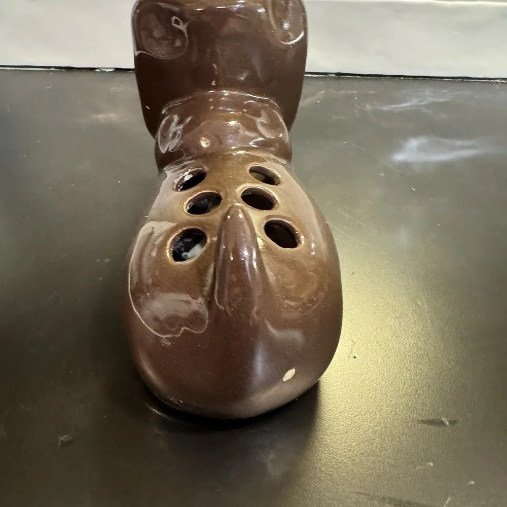 Vintage‎ Brown Ceramic Hippo Soap Toothbrush pen card Holder Animal Bathroom